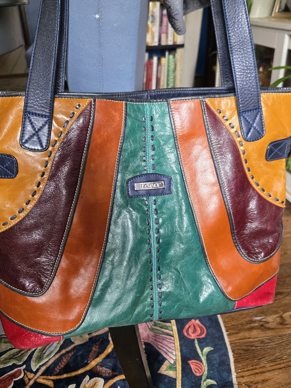 Land Patchwork Leather Tote Bag in Multi Color